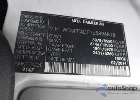 2014 Mercedes-Benz Sprinter 2500 High Roof from USA, damaged, VIN WD3PE8DE1E5896818